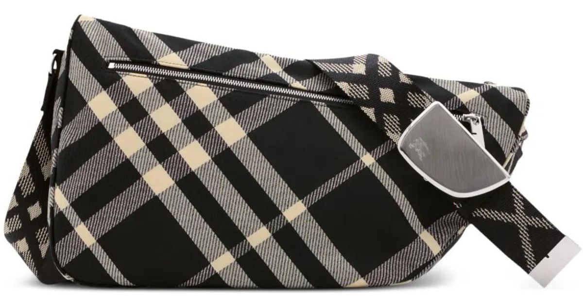 Burberry Large Jacquard Check Messenger Bag With Shield Design And