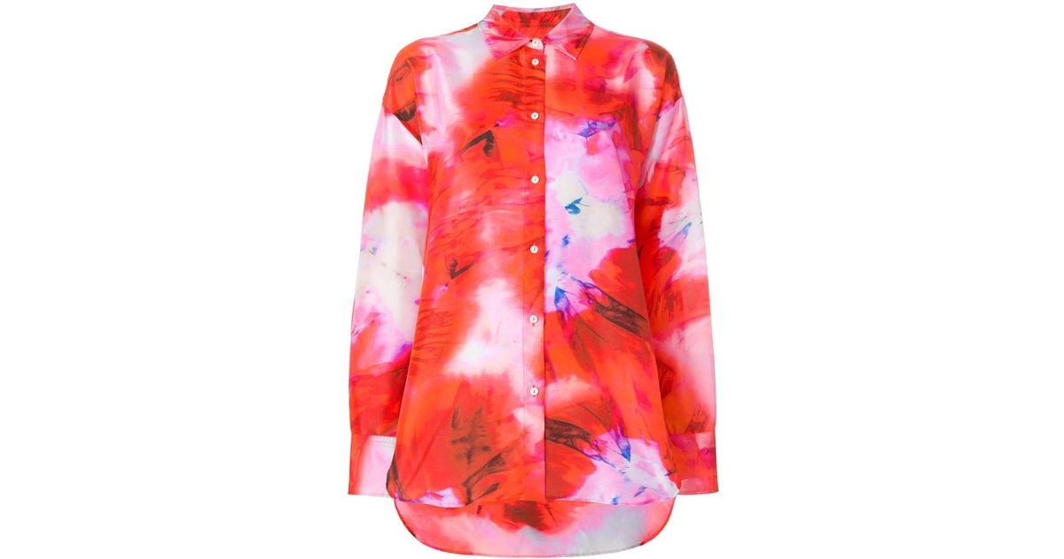 MSGM Silk Abstract Print Shirt in Red | Lyst