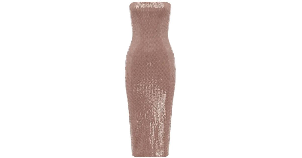 Alex Perry Sequin Strapless Dress in Natural | Lyst