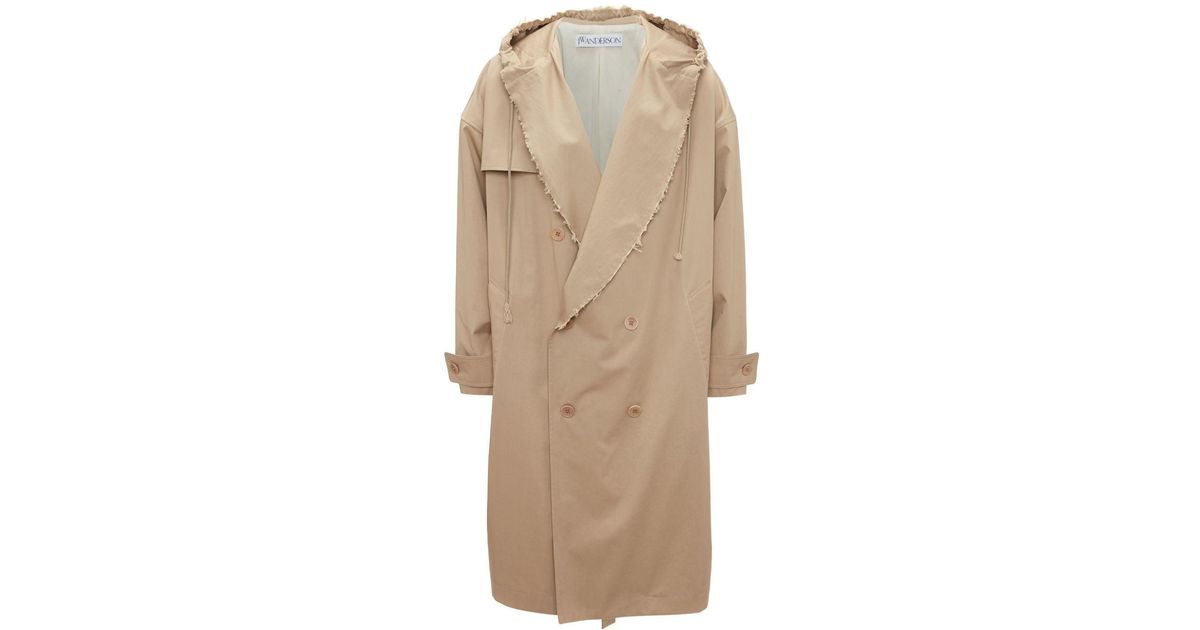 JW Anderson Double-breasted Hooded Trench Coat in Natural | Lyst