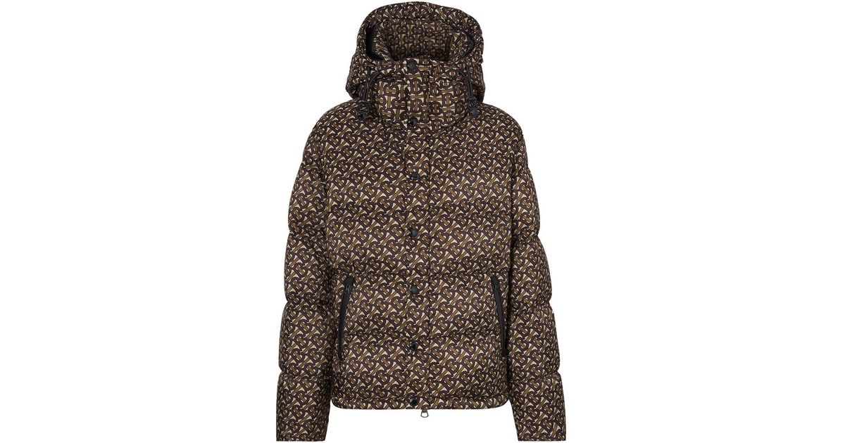 detachable sleeve monogram print puffer jacket