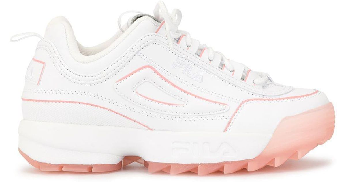 fila disruptor ii trainers in white with ice pink sole