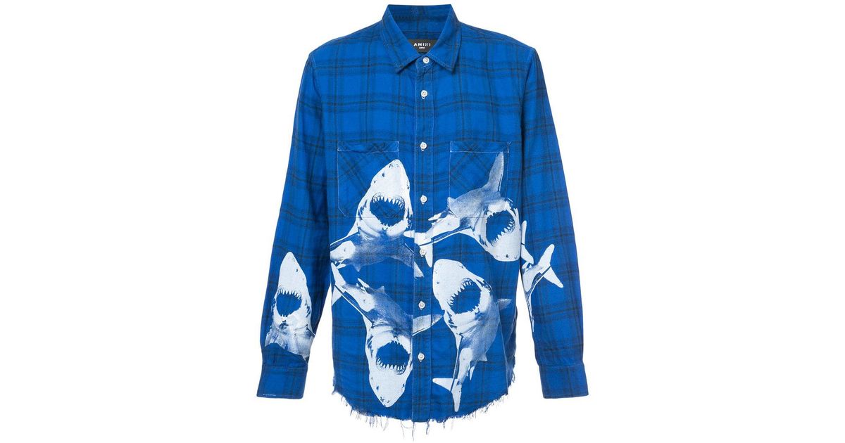 Amiri Shark-print Flannel Shirt in Blue for Men | Lyst