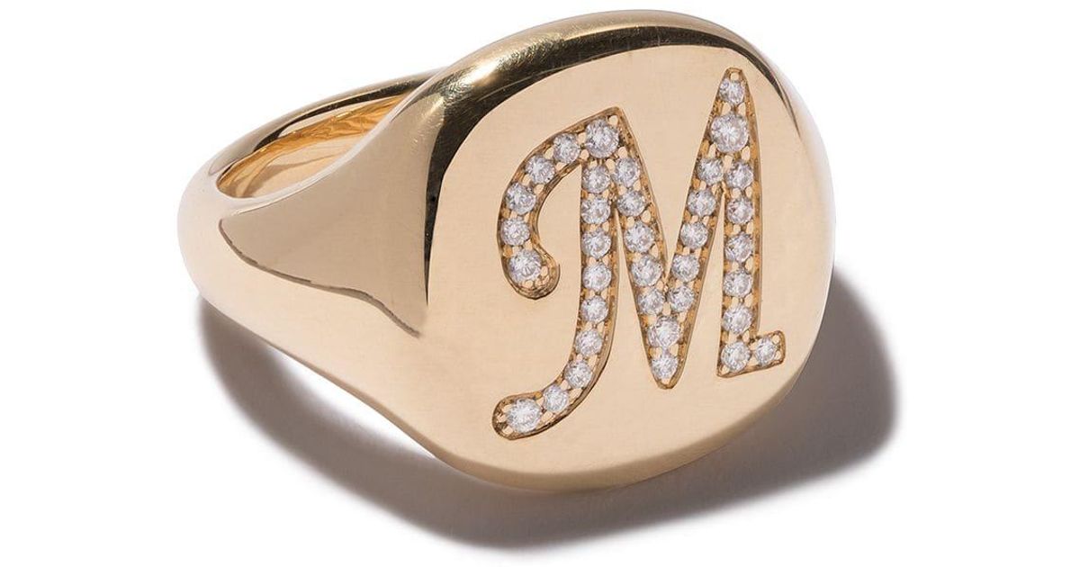 David Yurman 18kt Yellow Gold Cable Collectibles Diamond M Initial Pinky  Signet Ring in Metallic | Lyst