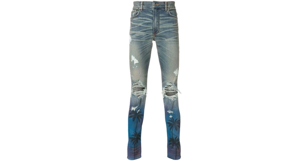 Amiri Palm Tree Ripped Skinny Jeans in Blue for Men Lyst UK