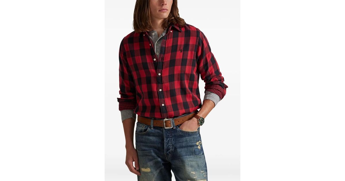 Polo Ralph Lauren Long Sleeve-Sport Shirt in Red for Men | Lyst UK