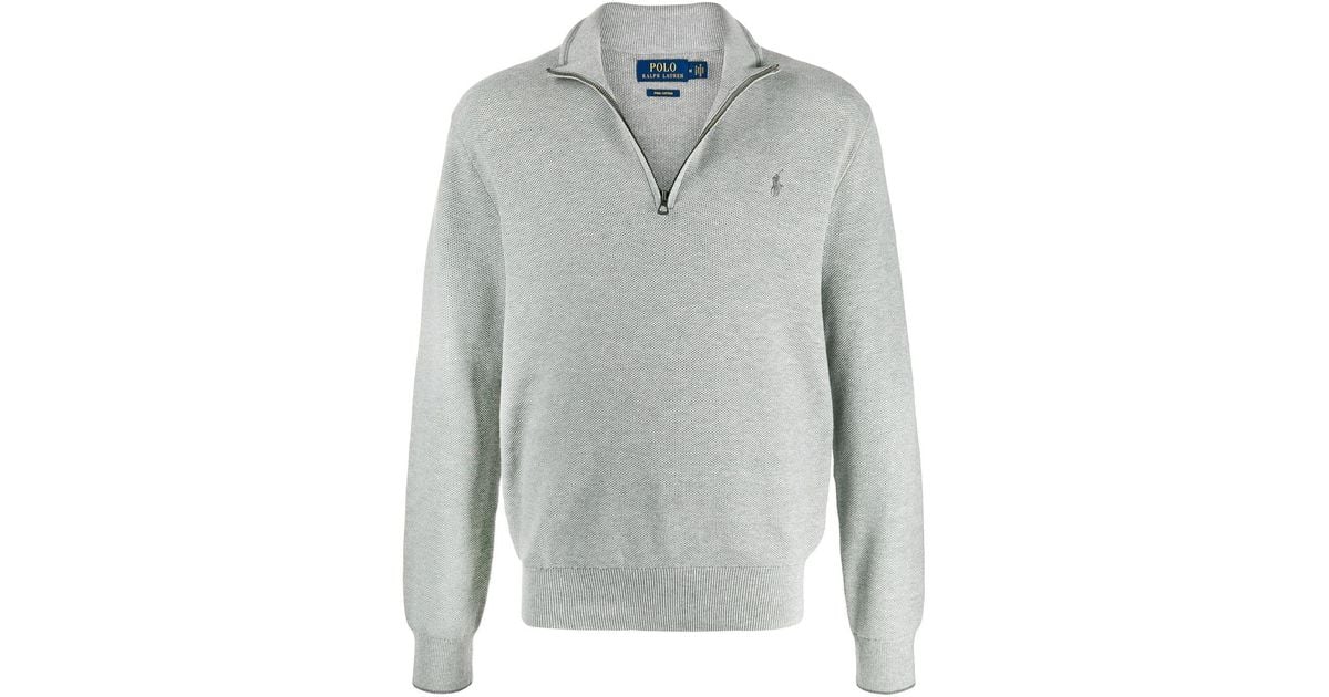 Polo Ralph Lauren Cotton Half-zip Embroidered Motif Jumper in Grey (Gray) for Men - Lyst