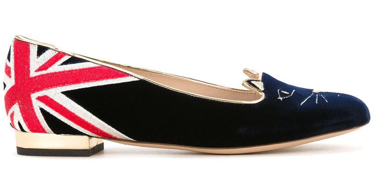 Charlotte Olympia Velvet Union Jack Cat Ballerina Shoes in Black Lyst