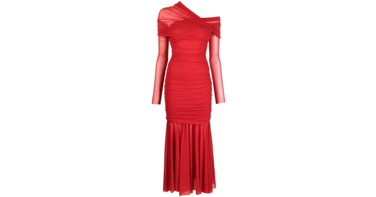 Philosophy Di Lorenzo Serafini Ruched-detailing Long-sleeve Dress in Red
