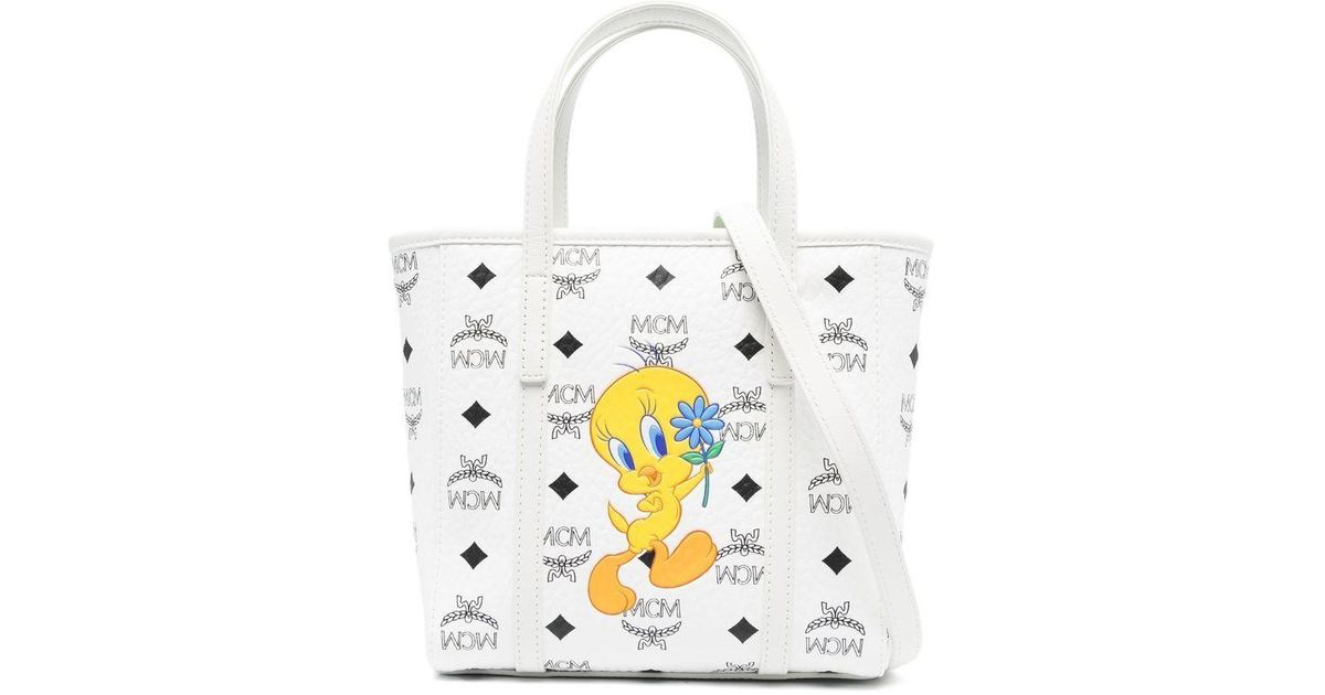 MCM X Looney Tunes Mini Aren Tote Bag in White