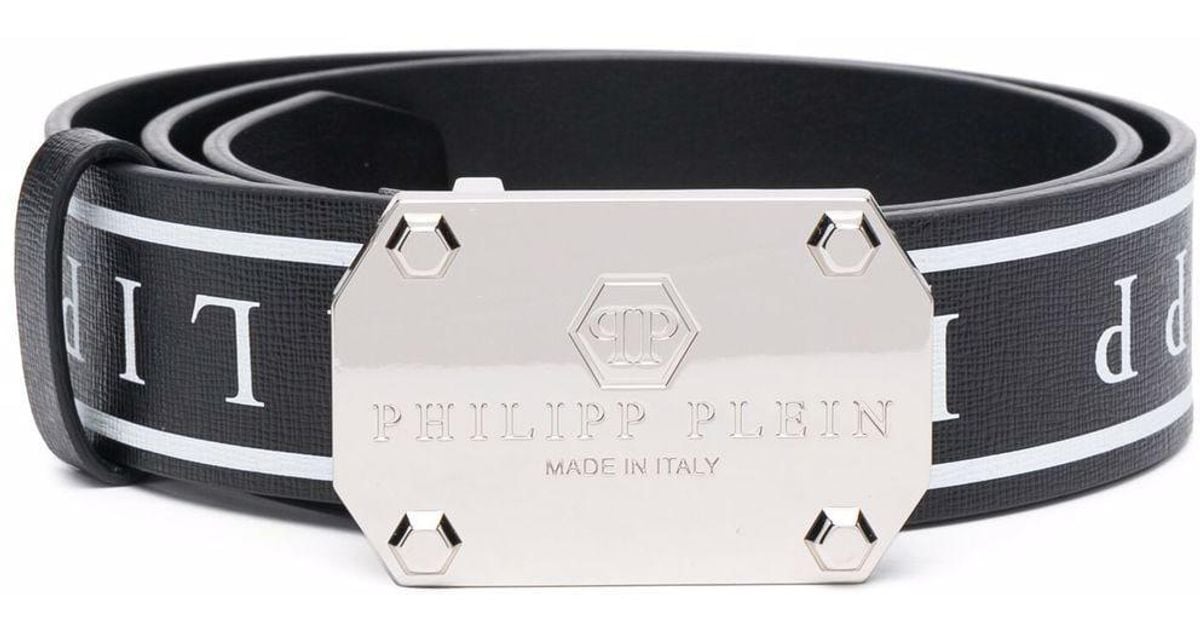 Philipp Plein Iconic Logo-print Leather Belt in Black for Men - Lyst