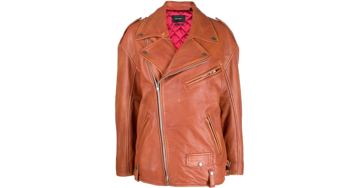Isabel Marant Leather Jacket in Orange | Lyst