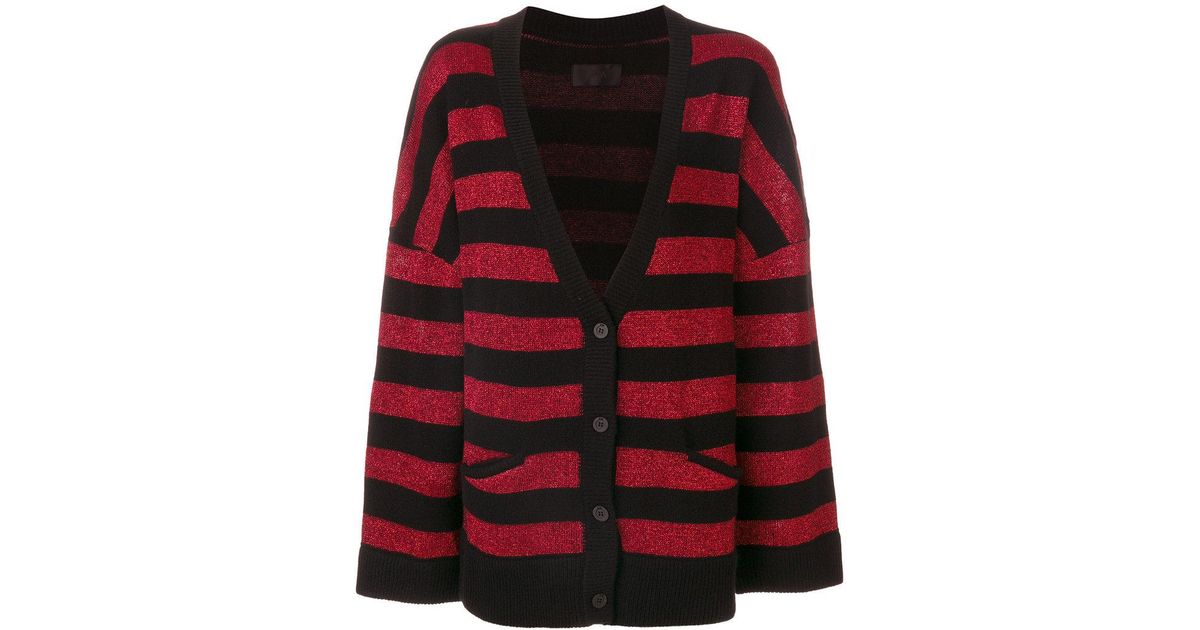 red and black striped cardigan