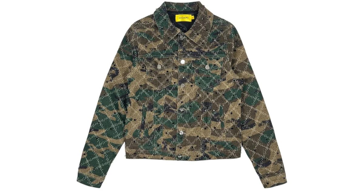 GUAPI Camo Embellished Denim Jacket in Green for Men | Lyst