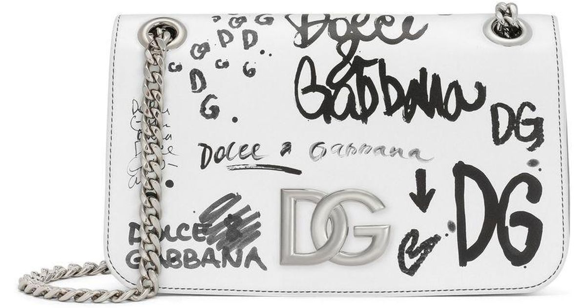 Dolce & Gabbana Graffitiprint Leather Shoulder Bag in White Lyst