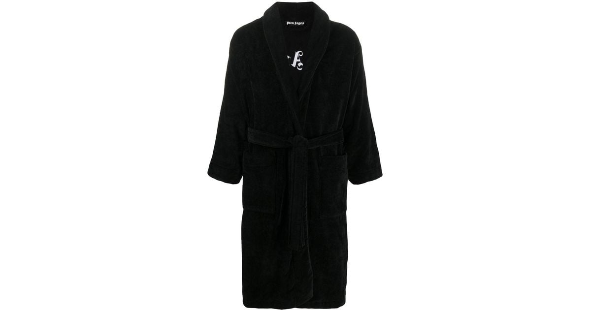 Palm Angels Cotton Embroidered Logo Bathrobe in Black for Men | Lyst Canada
