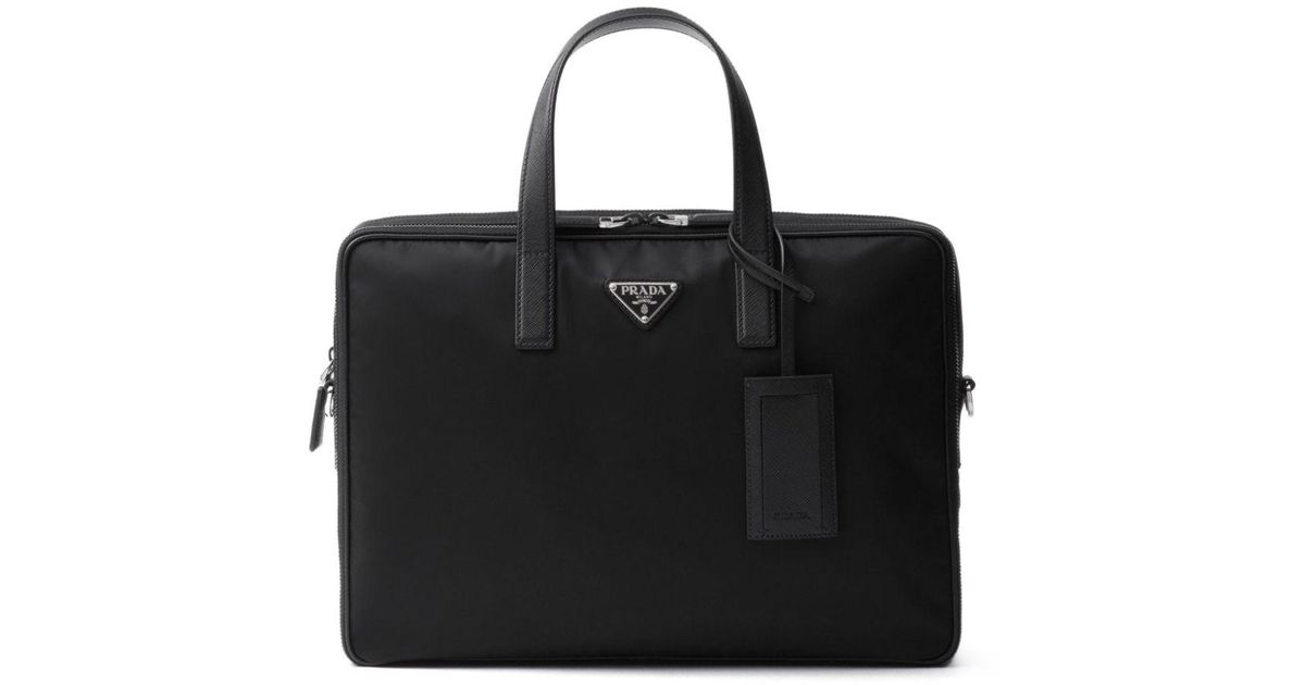 Prada Logo Plaque Laptop Bag in Black for Men Lyst UK