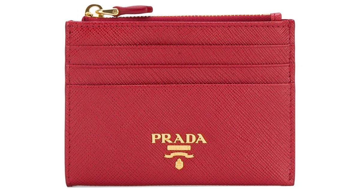 Prada Leather Logo Card Holder in Red 