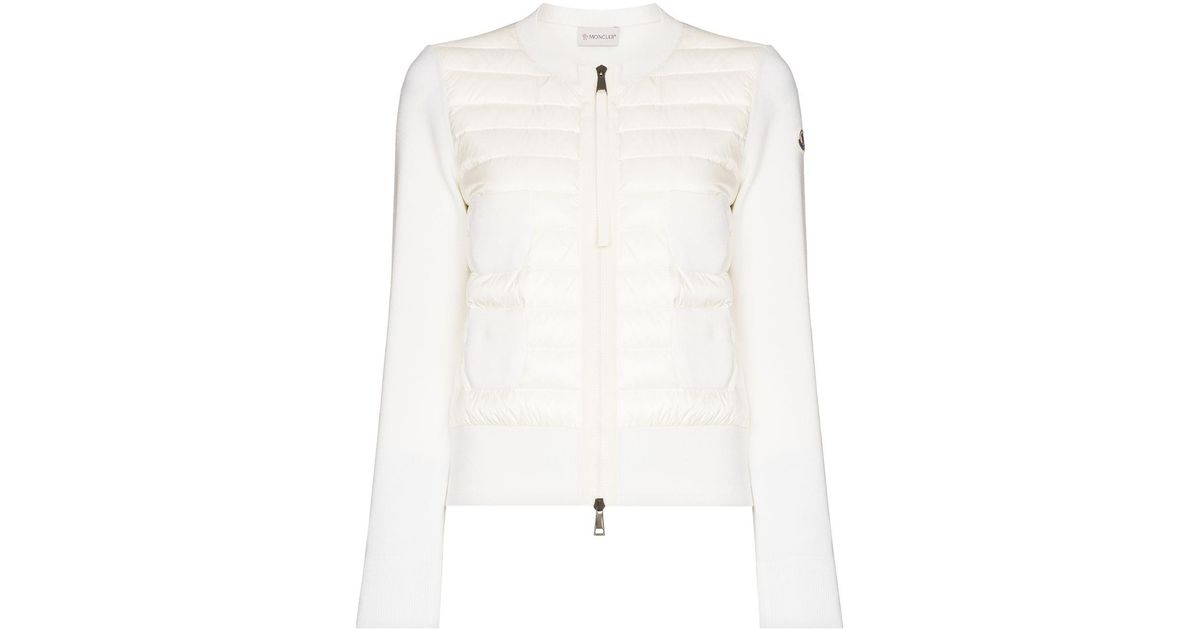Moncler Wool Padded-panel Zip-up Cardigan in White - Lyst