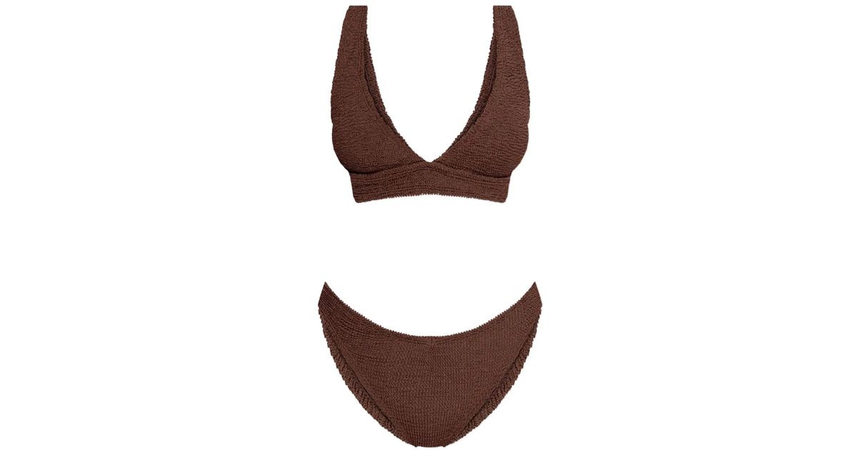 Hunza G Raspberry Metallic Hunza G Metallic Crinkle Bikini in Brown | Lyst UK