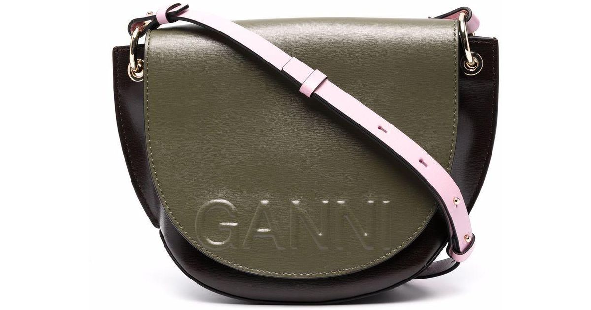 Ganni Banner Leather Saddle Bag in Green Lyst