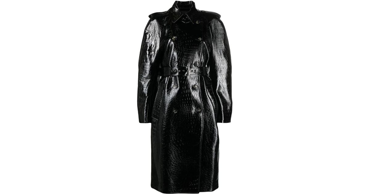 Sportmax Faggi Crocodile-Effect Trench Coat in Black | Lyst