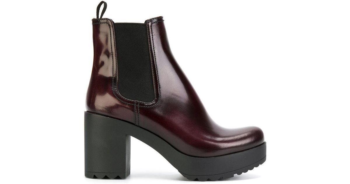 Botas chelsea con plataforma Prada de Cuero de color Rojo - Lyst