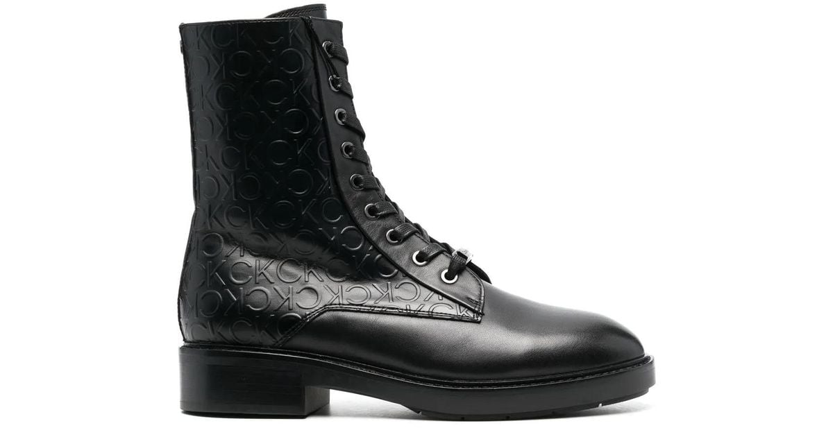 Calvin Klein Debossed-Monogram Combat Boots in Black | Lyst
