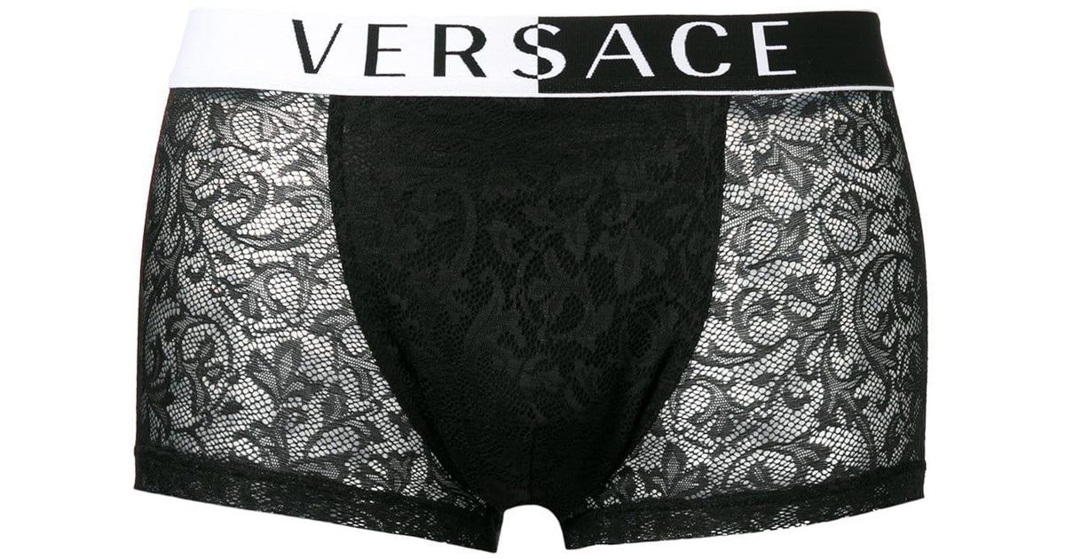 Versace Lace Logo Waistband Boxer Shorts in 3-4-5-6-7 (Black) for Men ...