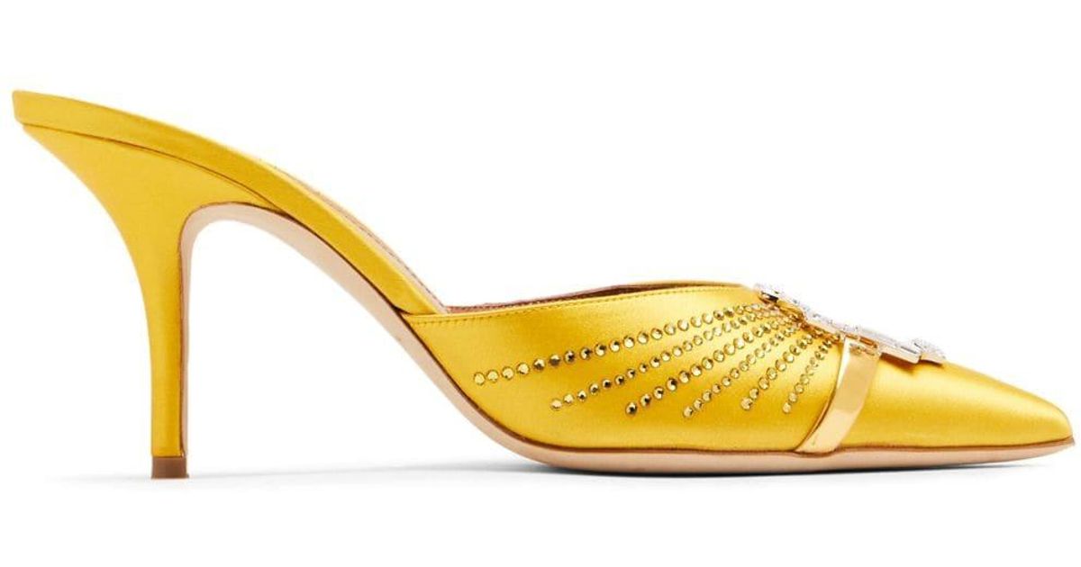 Malone Souliers Crystal-embellished Satin Mules in Yellow | Lyst
