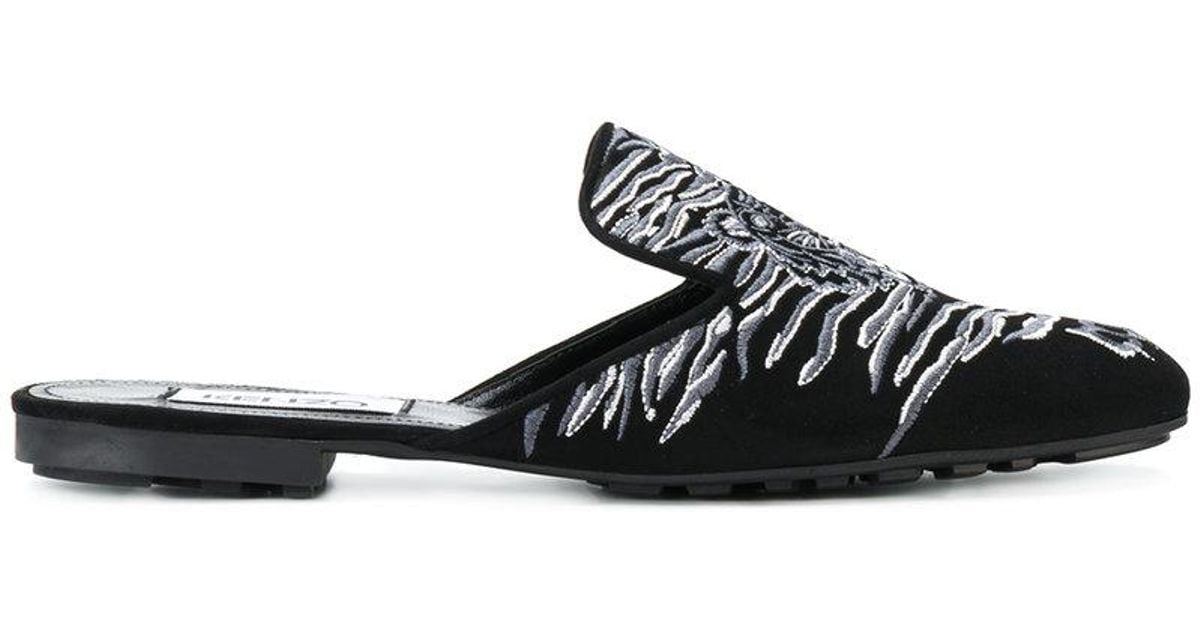 KENZO Leather Tiger Embroidered Mules 