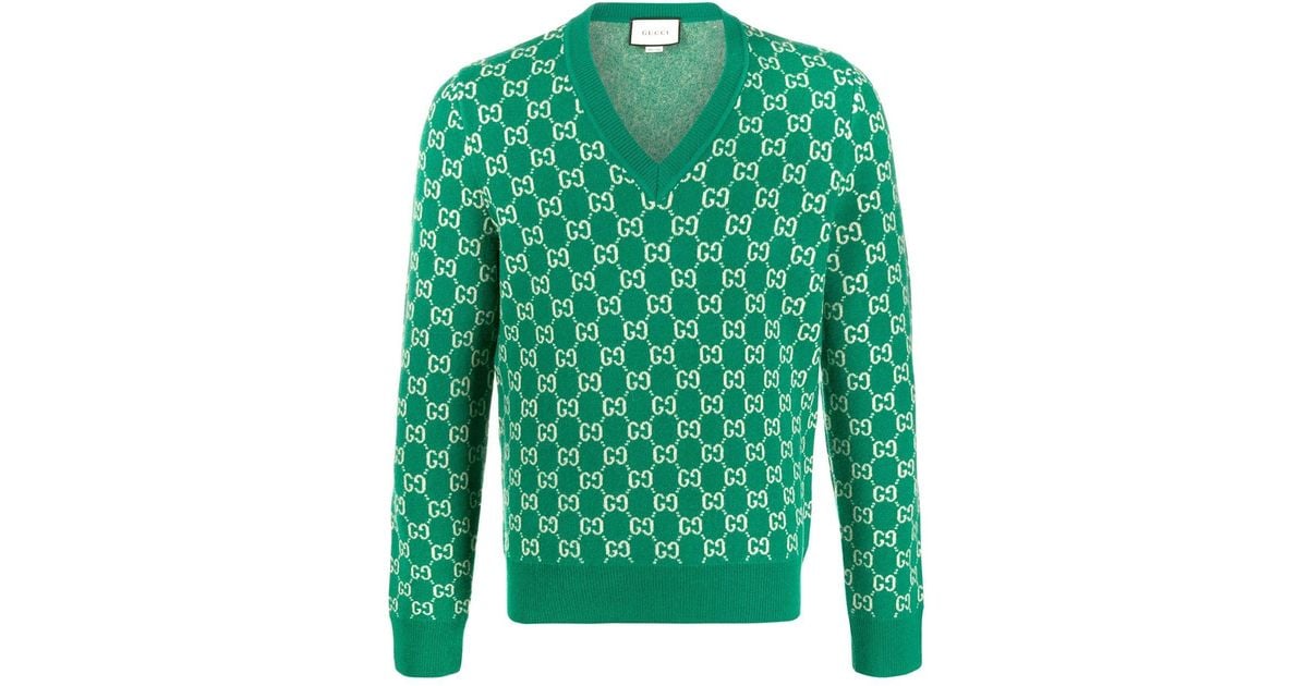 Gucci Cashmere Monogram Pattern Jumper in Green for Men Lyst