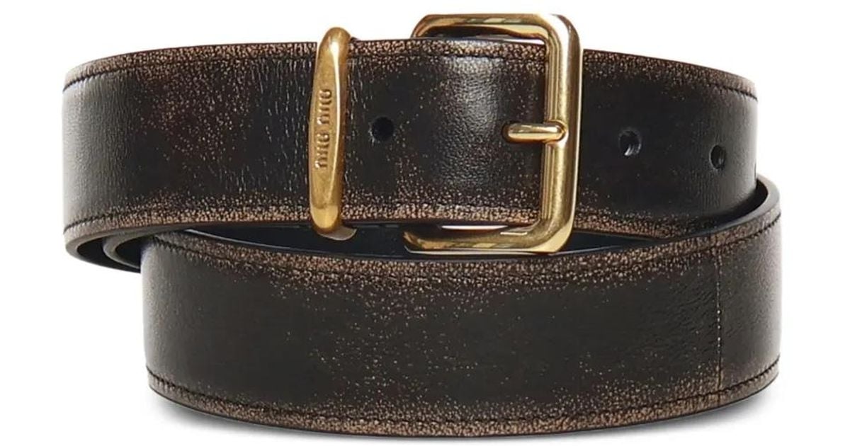 Miu Miu Square-Buckle Leather Belt in Black | Lyst