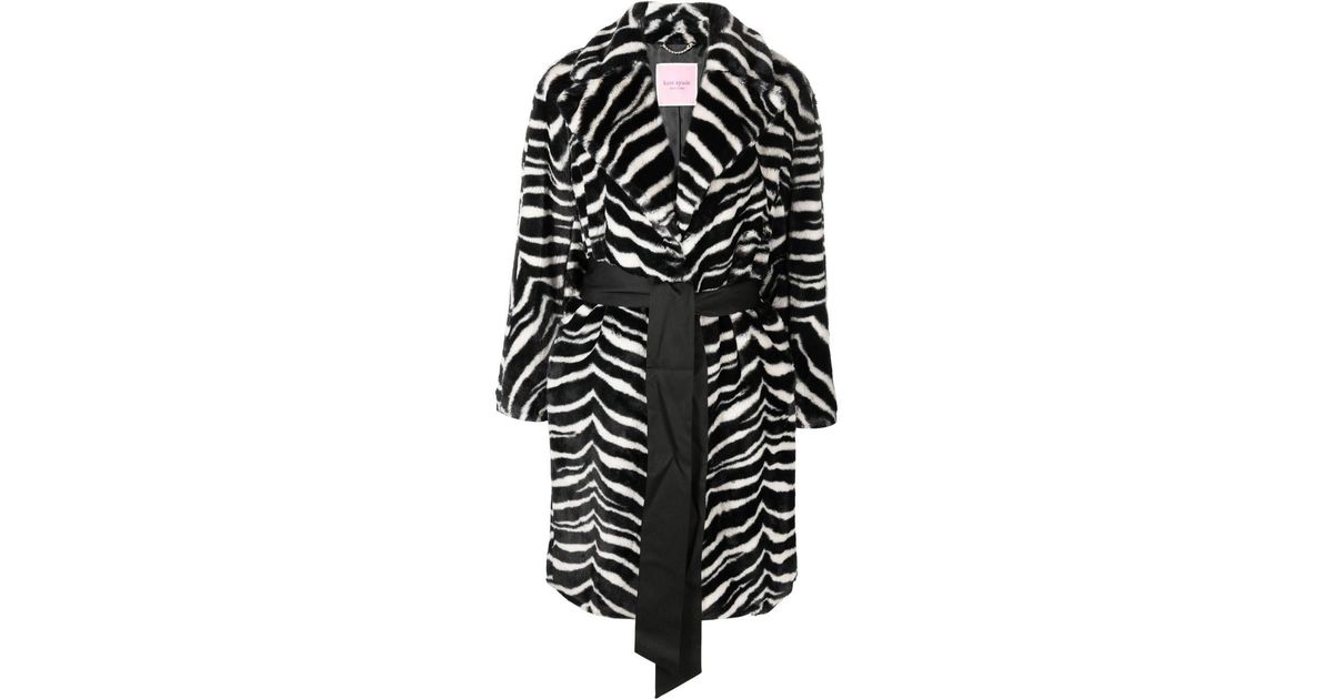 Kate Spade Zebra-print Faux-fur Coat in Black | Lyst