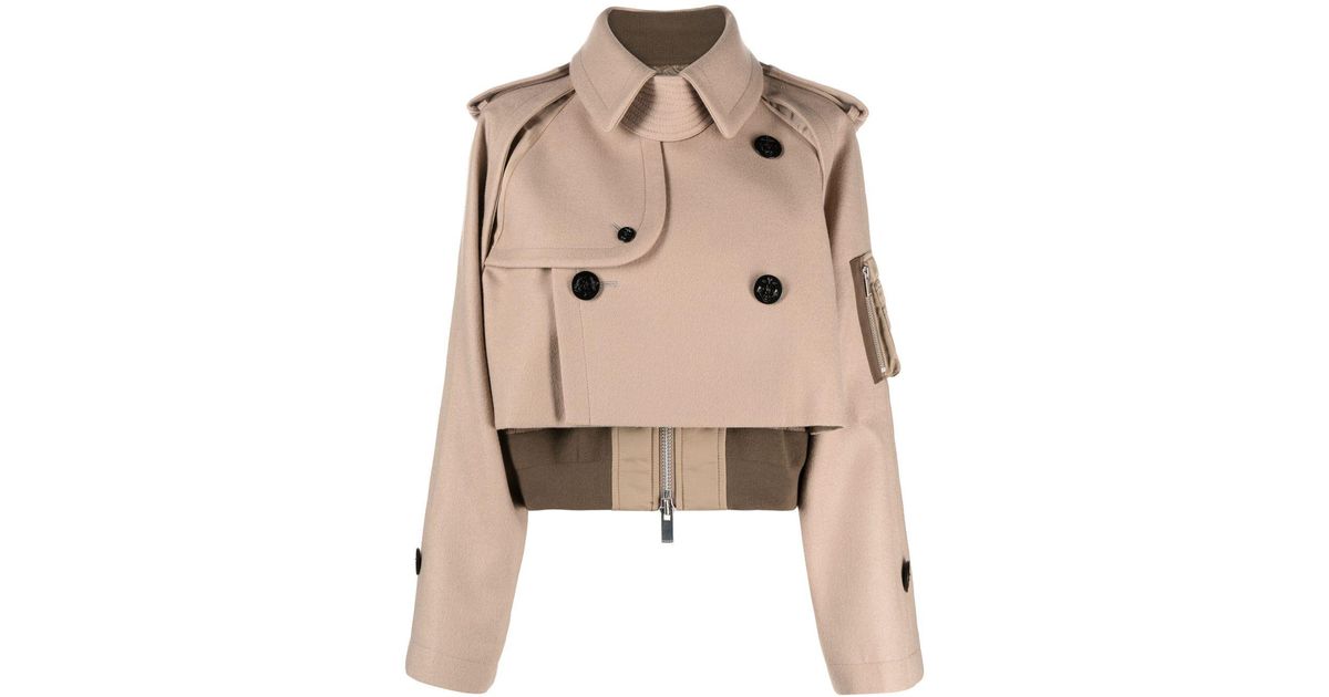 【sacai】Cropped Gabardine Blend Jacket SACAI Layered shell-trimmed cotton-blend gabardine and