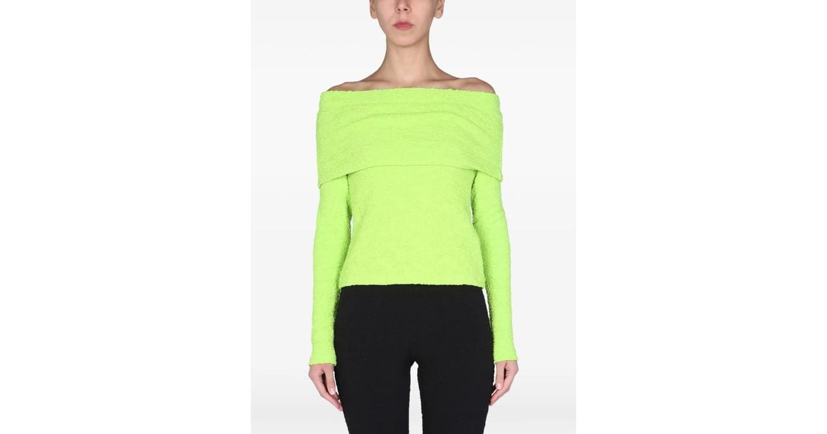 MSGM Embossed Boat-Neck Top in Green | Lyst