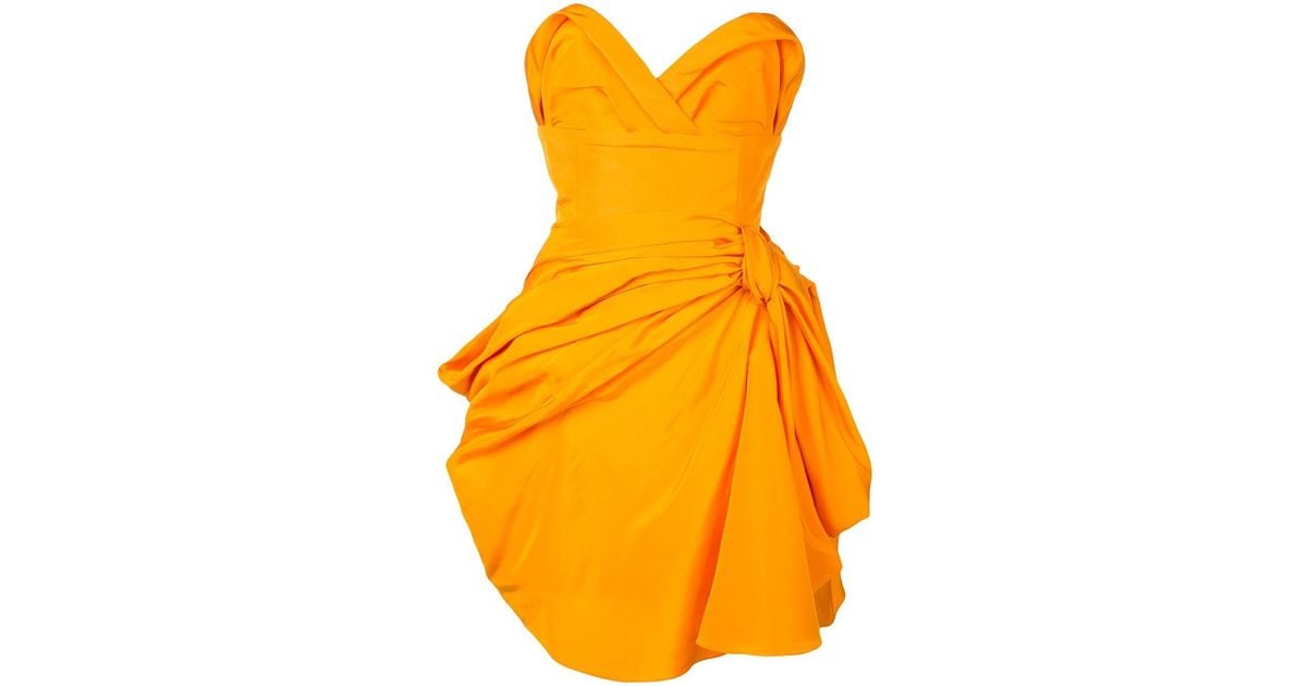 Carolina Herrera Silk Strapless Draped Dress in Orange | Lyst