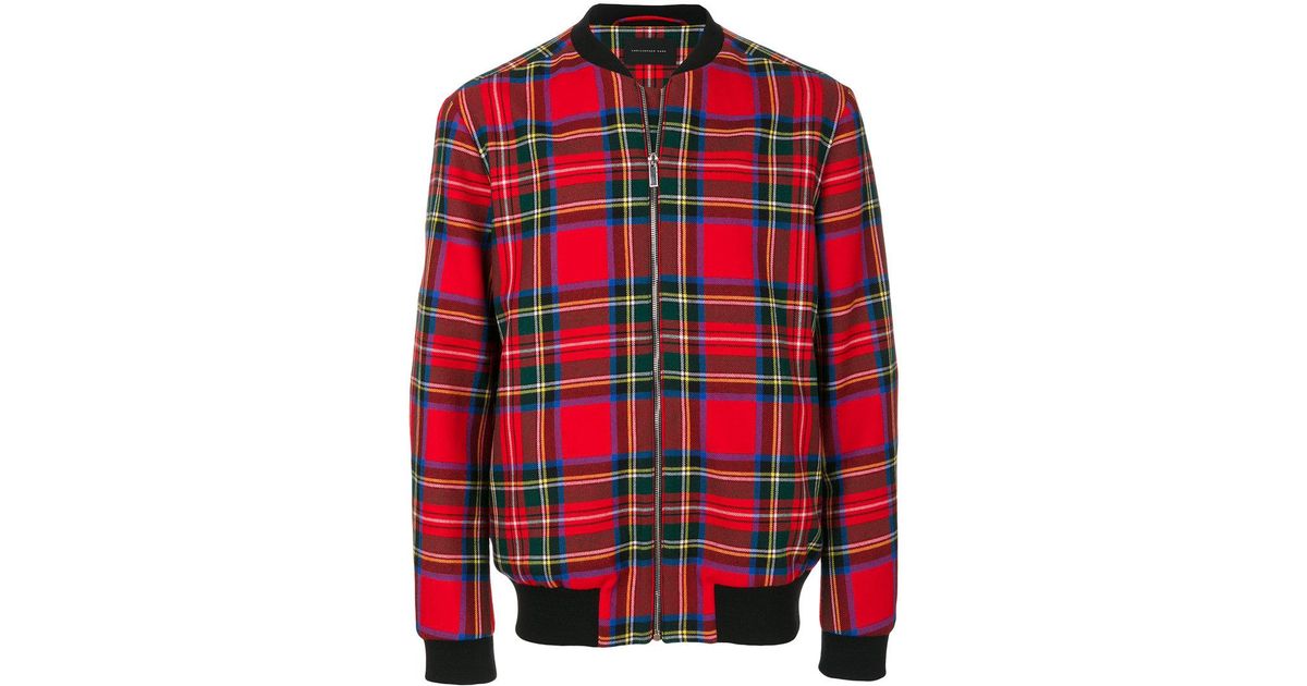 red tartan bomber jacket