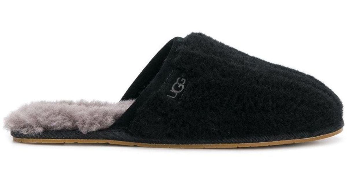 UGG Fur Lined Slippers in Black - Lyst
