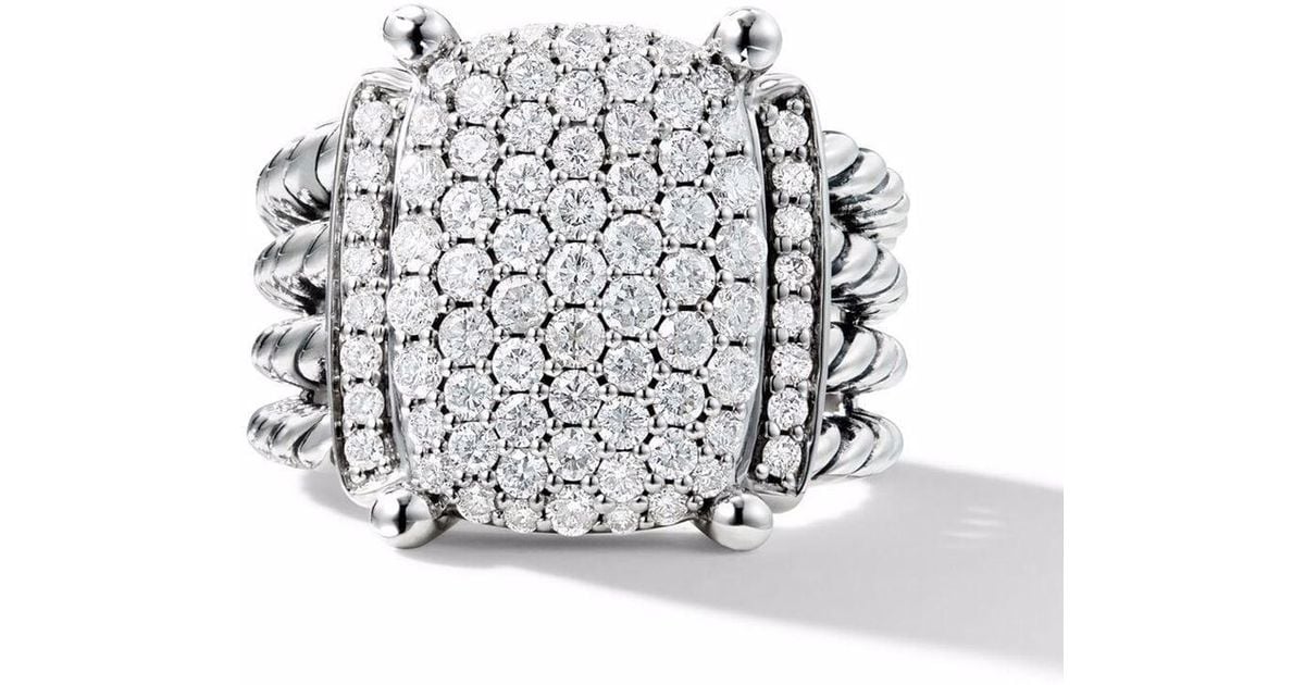 David Yurman Sterling Silver Wheaton Pave Diamond Ring in White | Lyst