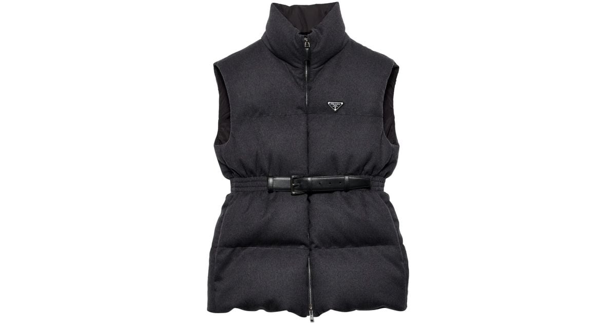 Prada Belted Down-Padded Gilet in Black Lyst