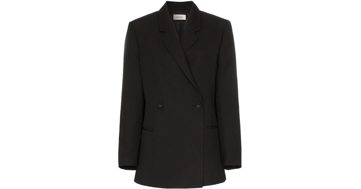 Totême Wool Loreo Double-breasted Oversized Blazer Jacket in Black - Lyst