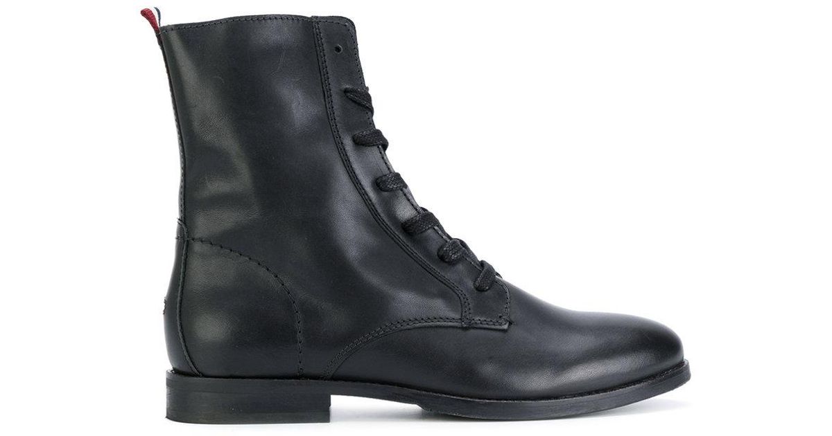 Tommy Hilfiger Leather Zipped Military Boots in Black - Lyst