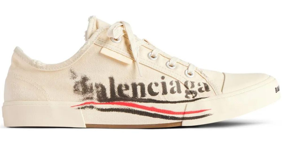 関税込【BALENCIAGA】Paris canvas low-top sneakers White BALENCIAGA Paris Women's White Canvas Slip On Low Top