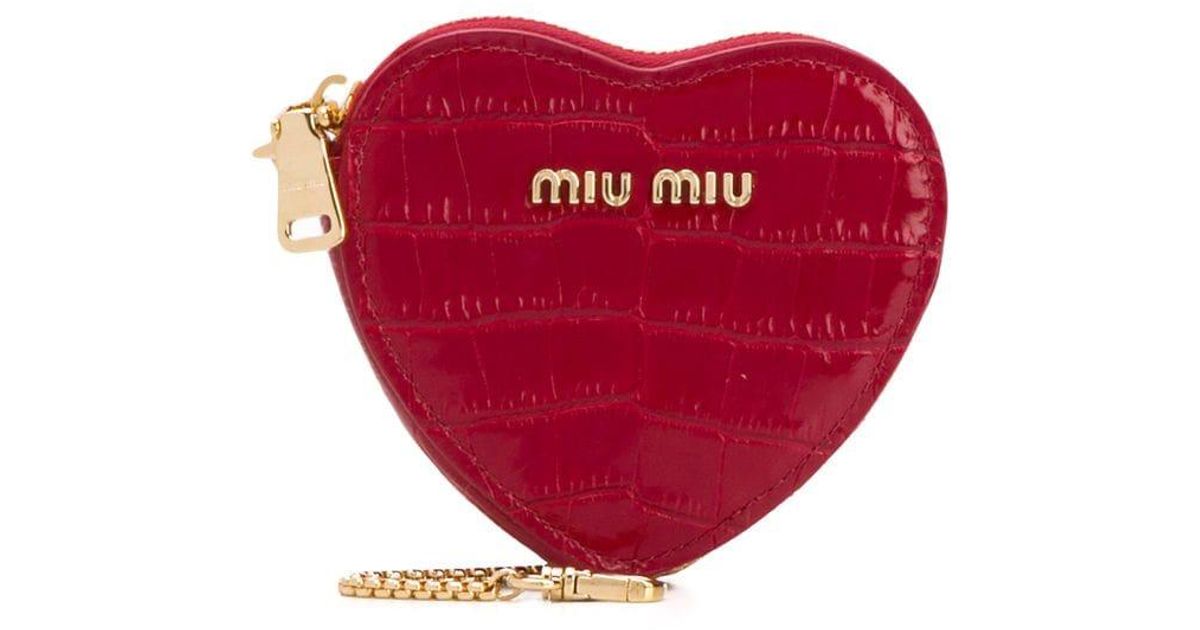 Miu Miu Logo Heart Coin Purse in Red | Lyst
