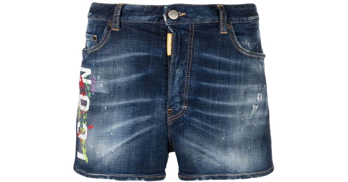 DSquared² Icon Splatter Jersey Shorts in Black Blue Womens Shorts DSquared² Shorts 