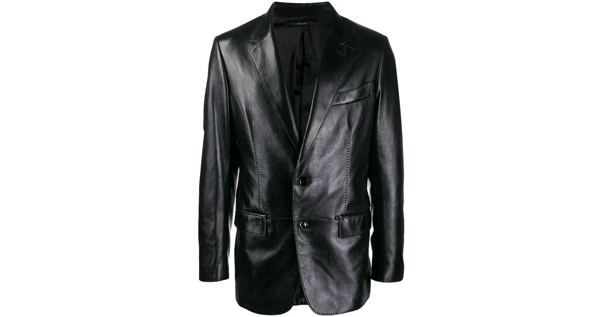 Tom Ford Leather Blazer Jacket in Black for Men | Lyst