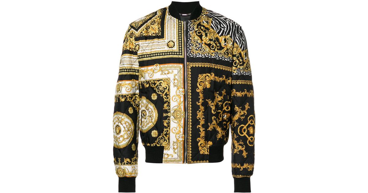 Versace Silk Baroque Quilted Bomber Jacket in Black for Men | Lyst