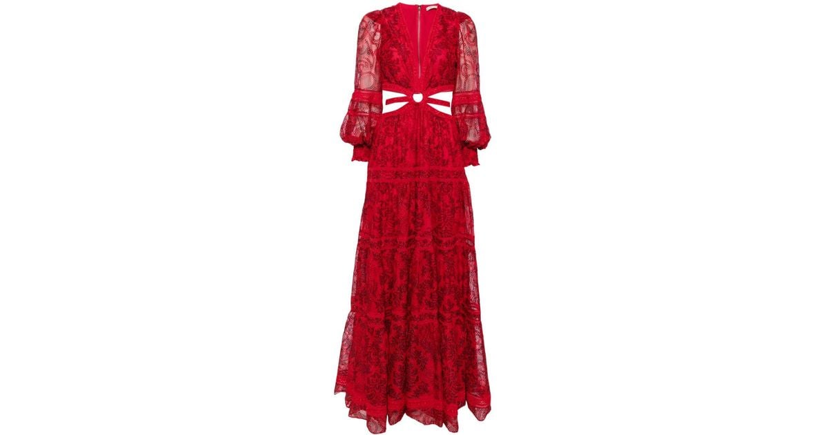 chinese dress ladies Carmina Lace Plunge-Neck Maxi Dress in True Red