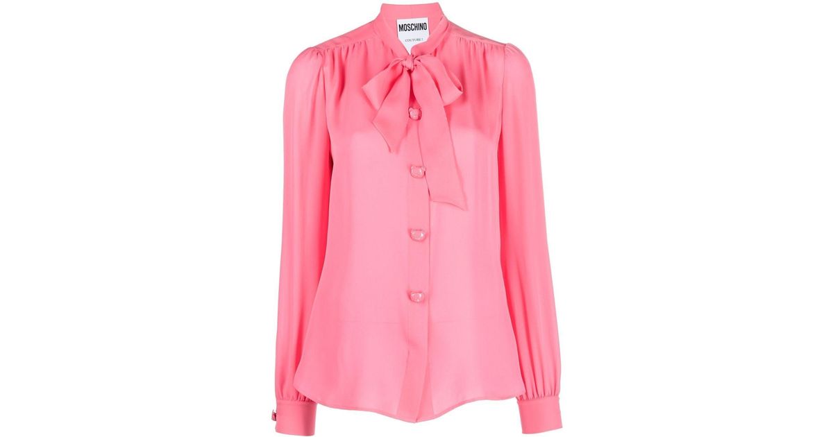 Moschino Pussy Bow Collar Silk Blouse In Pink Lyst